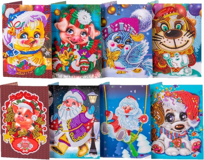 Huntex Diamond Painting Kerstkaarten - 8 Stuks 13x18cm - Complete Set