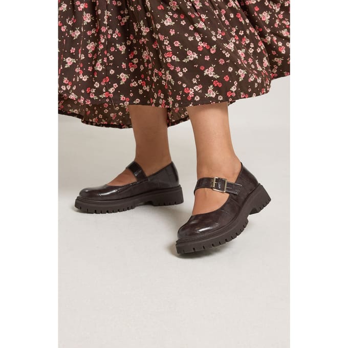 Yours Chocoladebruine Chunky Mary Janes In Brede Epasvormsize 42E
