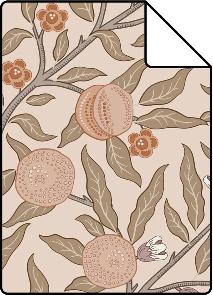 Proefstaal ESTAhome behang exotisch fruit en bladeren licht terracotta - 26.5 x 21 cm - 131167-S