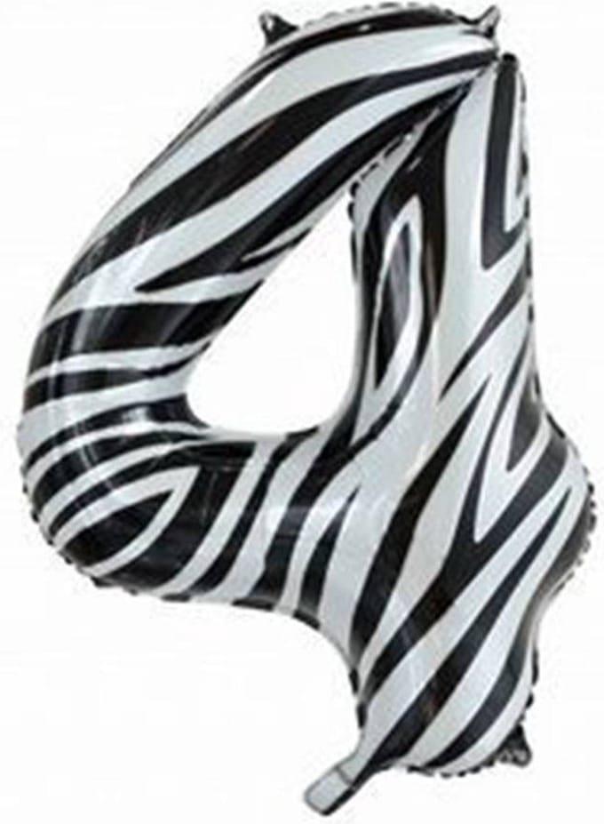 Folie Ballon Cijfer 4 Zebra XL 86cm leeg