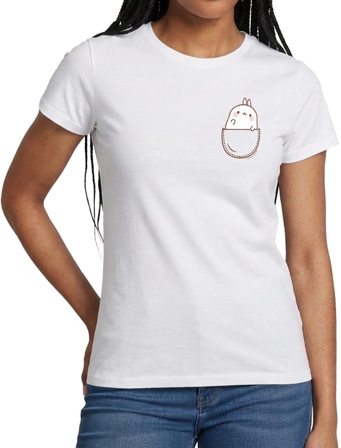Molang In Een Zak Borst Zak Afdrukken T-Shirt Dames