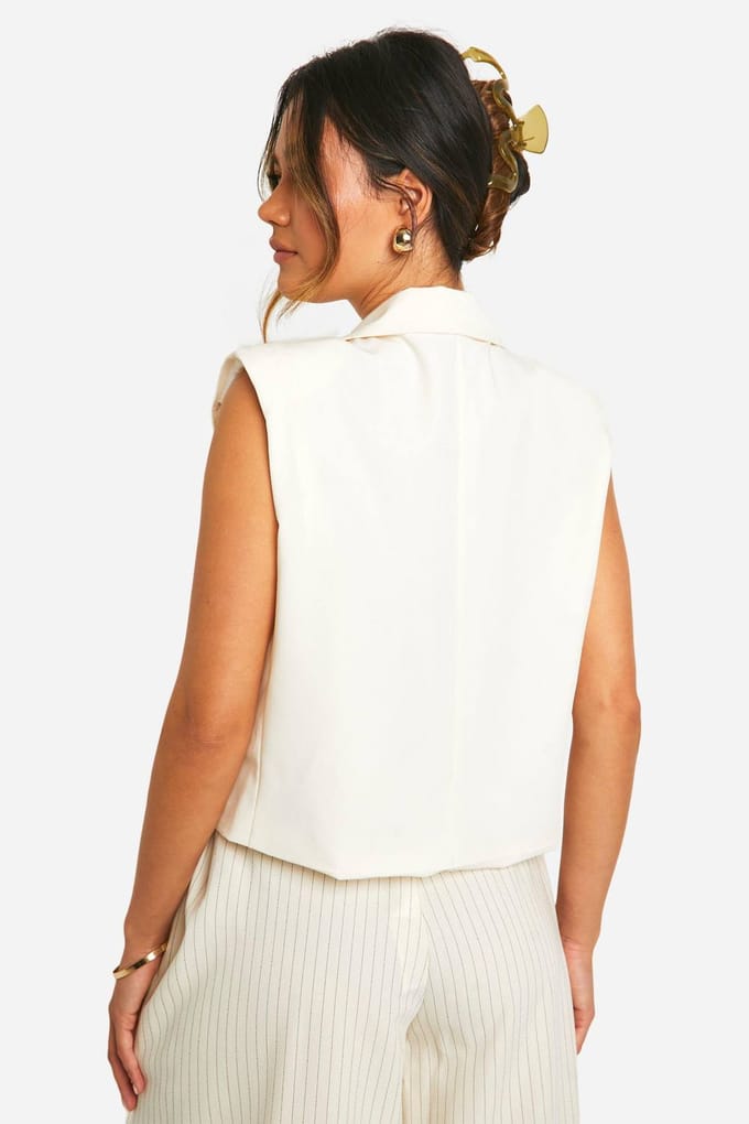 boohoo Dames Boxy Gekorte Longline Vest | Ecru | Maat: 38