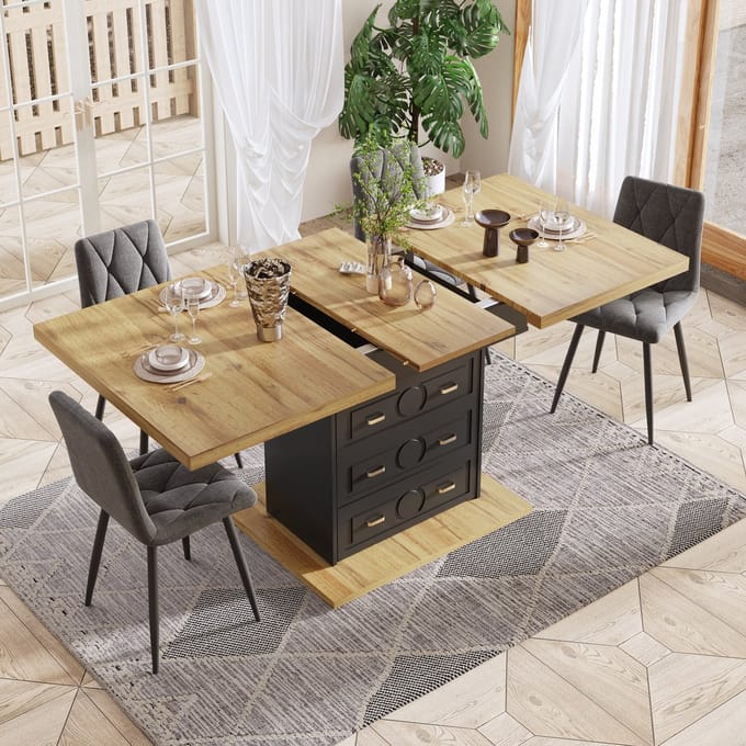 MODENUIT Eettafel - Uitschuifbaar Blad En Opbergruimte - Voor Keuken En Eetkamer - MDF Metaal - 110-140x80x75 cm