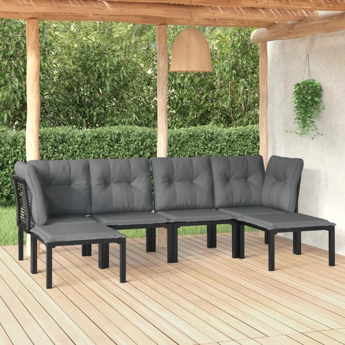 vidaXL - 6-delige - Loungeset - poly - rattan - zwart - en - grijs