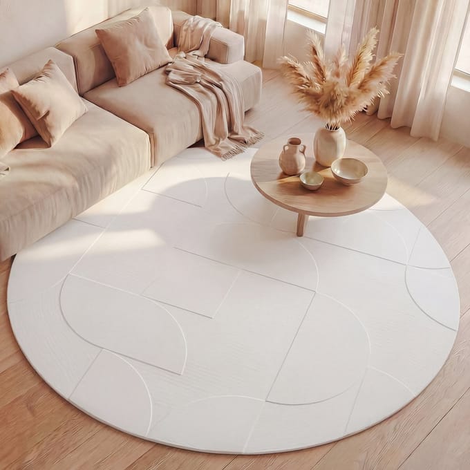 Fraai Rond Scandinavisch vloerkleed - Charm Circles Wit - Ø 80cm