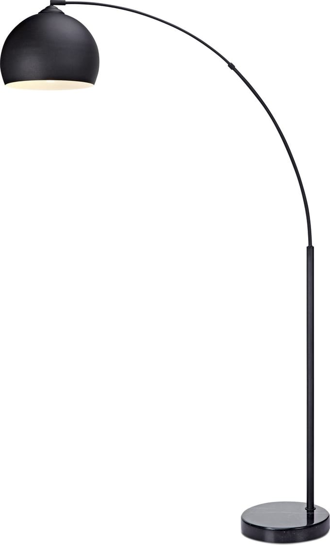 Teamson Home Arquer Booglamp - Zwart Lampenkap - Zwart Marmer Baseren - 170 cm hoog