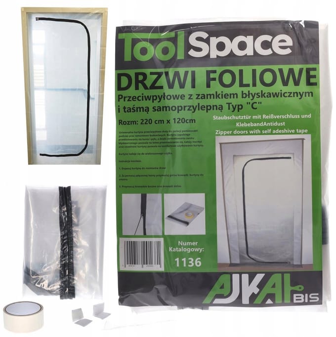 ToolSpace - Renovatiefolie Deur - Stofwerende Deur - Plastic Stofgordijn - Met Rits en Schilderstape
