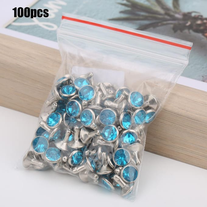 B Diamant Acrylique 8mm Décoratif DIY Clou Accessoire Vêtement 8mm Bord Argenté Cristal Bleu Clair bleu clair