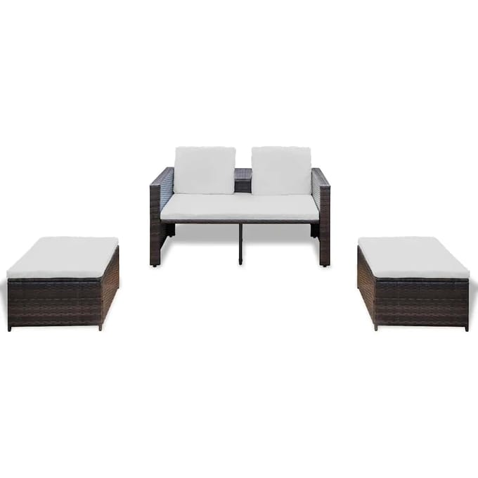 vidaXL - 4-delige - Loungeset - met - kussens - poly - rattan - bruin