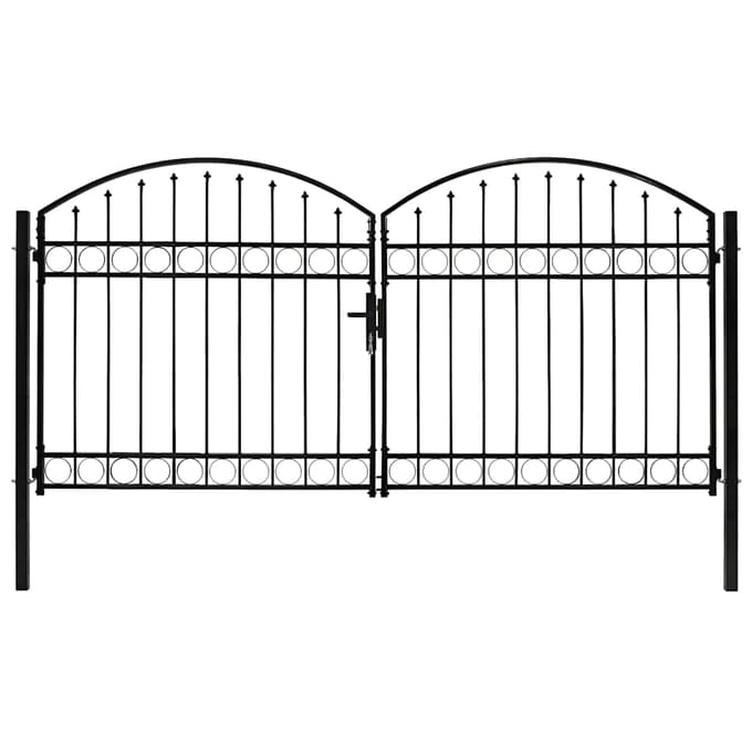 vidaXL - Hekpoort - ASSEN - dubbele - deur - met - gebogen - bovenzijde - staal - 300x125 - cm
