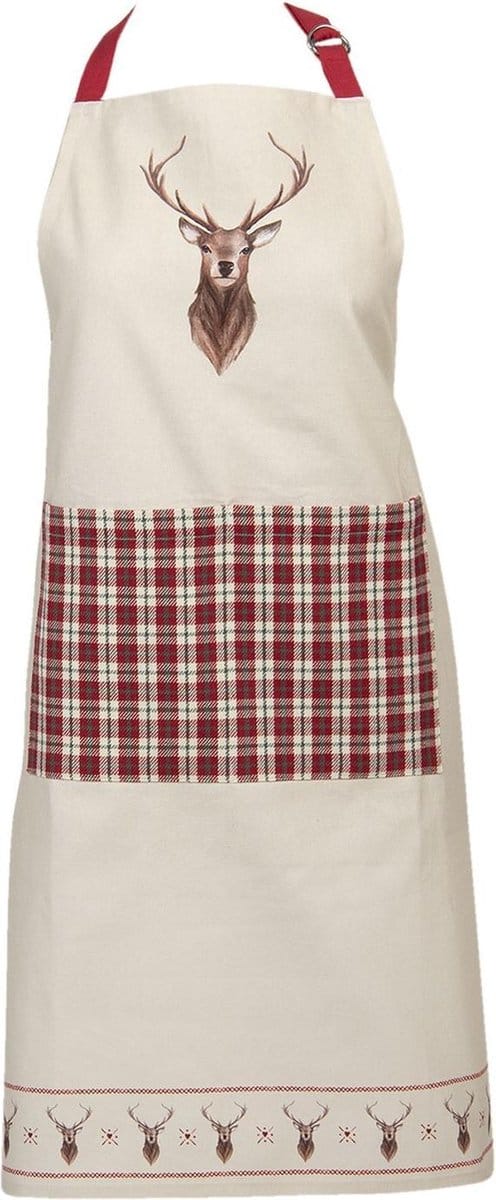 Clayre & Eef Keukenschort 70x85 cm Beige Rood Katoen Hert