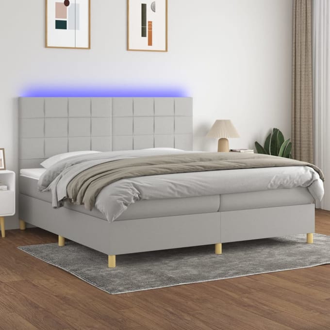 vidaXL - Boxspring - met - matras - en - LED - stof - lichtgrijs - 200x200 - cm