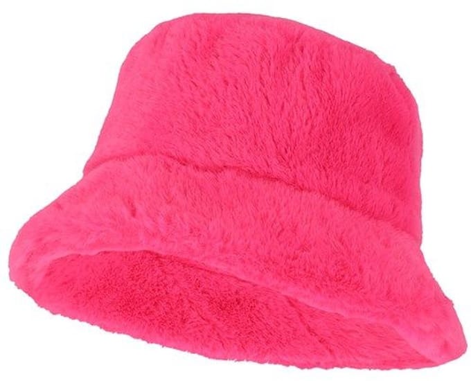 Bucket Hat Pluche - Fluor Roze - Neon Party - Volwassenen