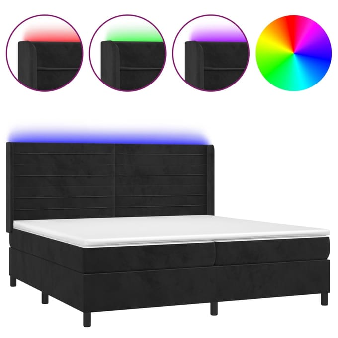 vidaXL - Boxspring - met - matras - en - LED - fluweel - zwart - 200x200 - cm