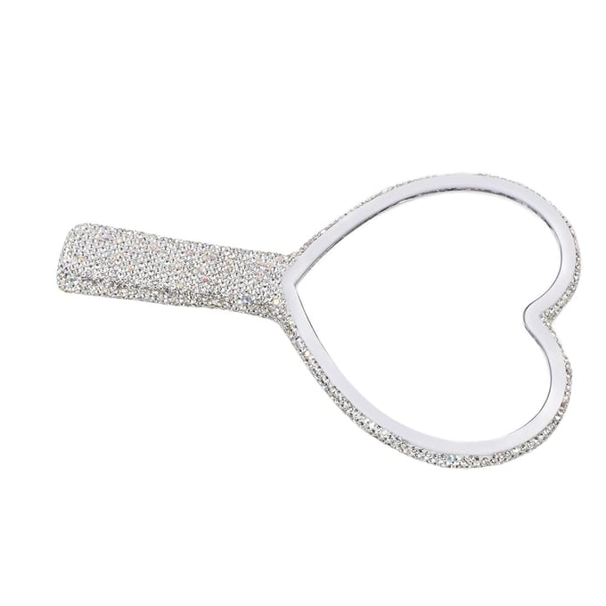 Witte Handspiegel met Strasssteentjes Hoge Definitie Draagbaar Schattige Hartvormige Spiegel met Handvat voor white