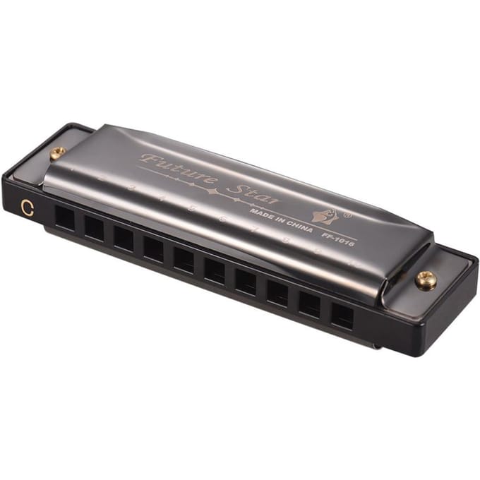 Clé de C Harmonica diatonique Mouthorgan avec anches ABS Surface miroir Design 10 trous bleus noir