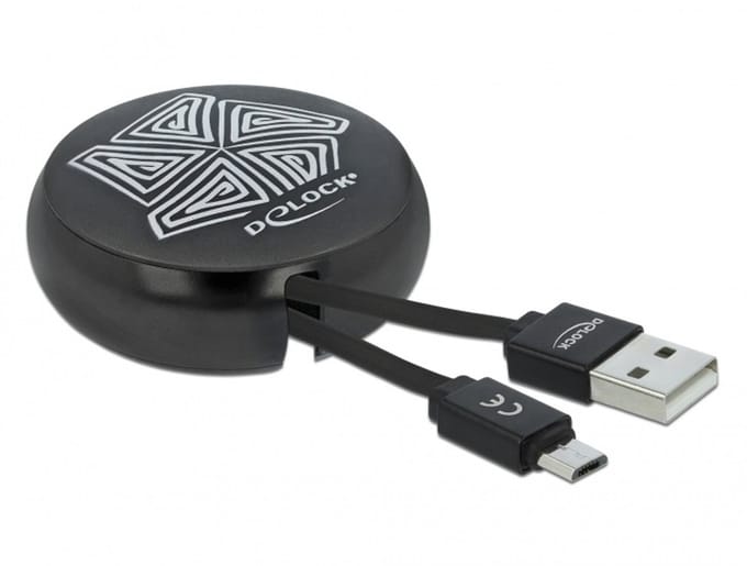 Delock USB Retractable Cable Type-A to Micro-B black