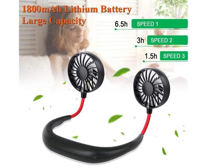 Ventilateur personnel - AUCUNEARY - Mini ventilateur - Rechargeable par USB - Design casque - Noir noir