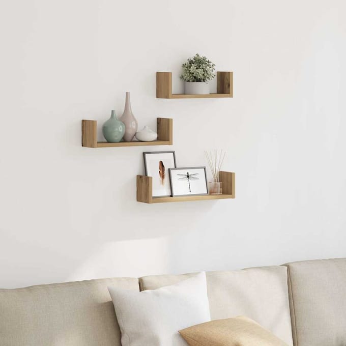 vidaXL - Wandschappen - 3 - st - bewerkt - hout - artisanaal - eiken