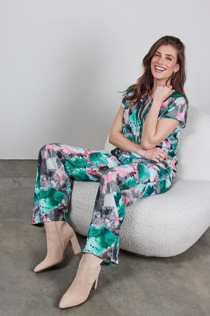 DIDI Blouse Harper Short Sleeve In Light Grey With Dreamscape Pri Maat: 44 | Jumpsuits Outlet | Dames | Groen