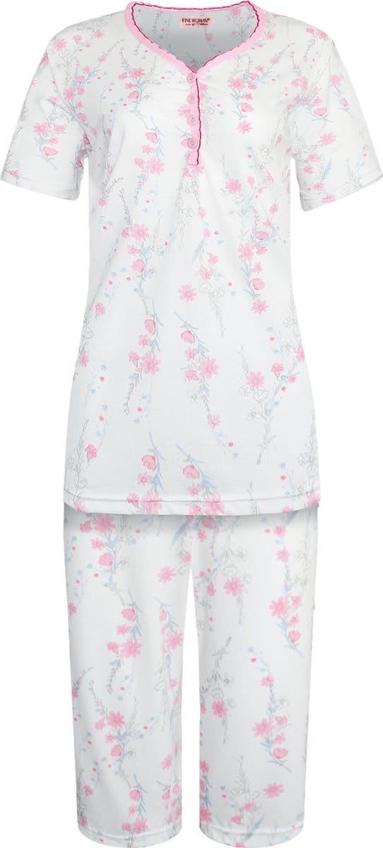 Dames capri pyjama gebloemd roze XL