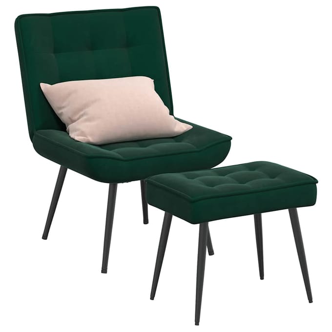 vidaXL - Relaxstoel - met - voetenbank - fluweel - donkergroen
