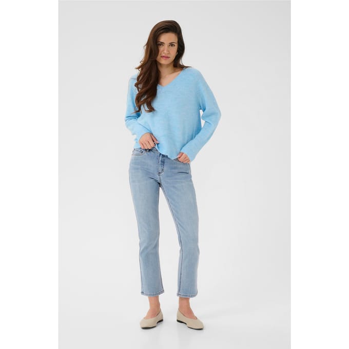 Kaffe KAniel v-neck Pullover Dames Trui - Powder Blue Melange