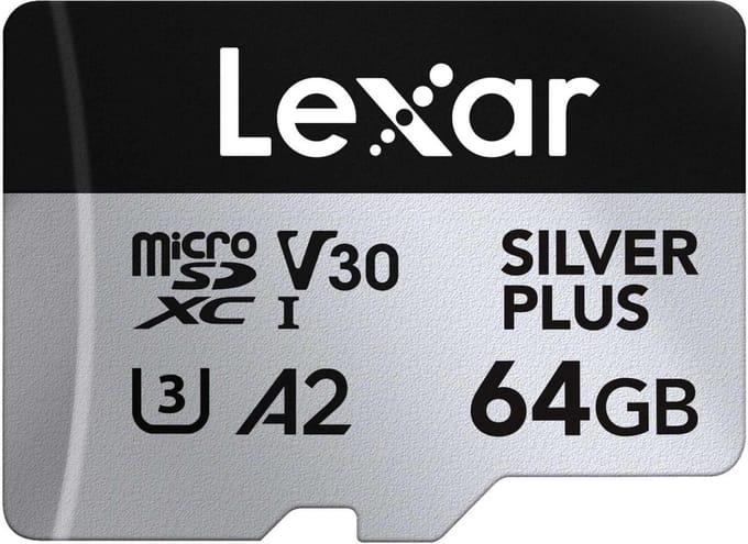 Lexar microSDXC Silver Plus UHS-I 64GB - Lezen 205MB/s, Schrijven 100MB/s - V30