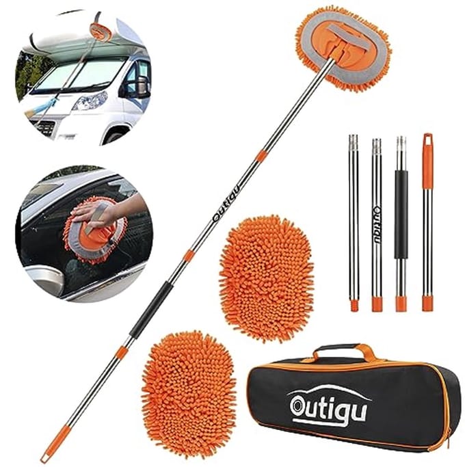 Telescopische Autowasborstel 2-in-1 met Chenille Microvezel Mop – Ideaal voor Auto, Camper en SUV