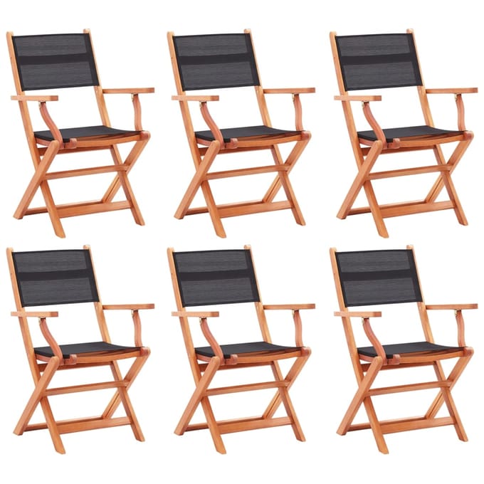 vidaXL - Klapstoelen - 6 - stuks - Zwart - Massief - Eucalyptus - Hout - & - Textiel