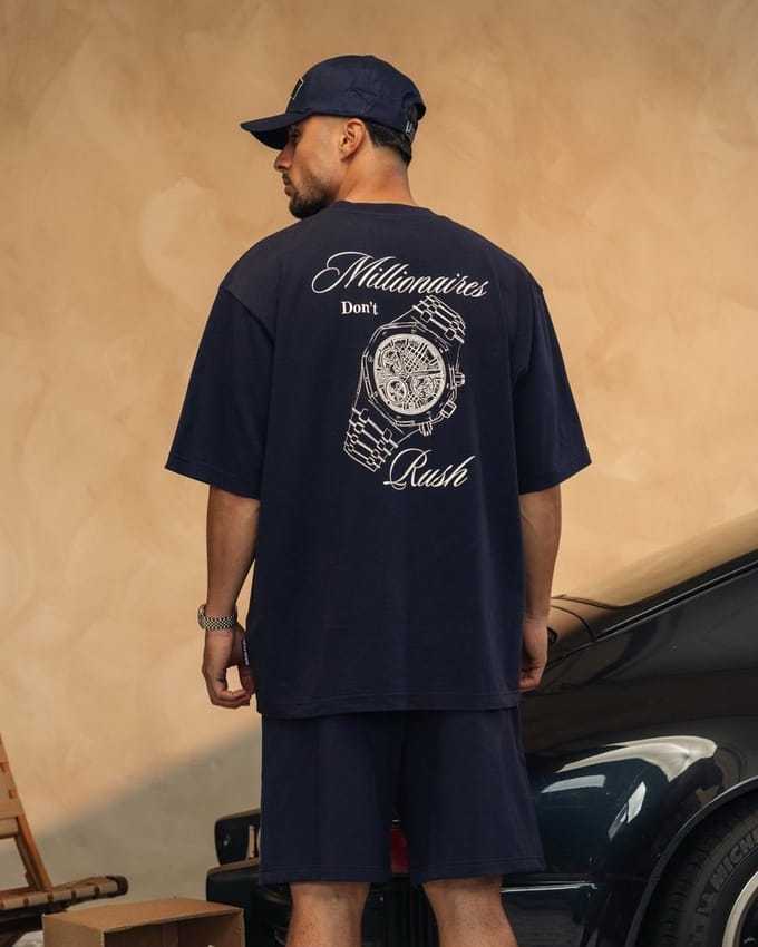 Baron Filou T-shirt SS26 Oversized Backprint No Rush Navy Blue