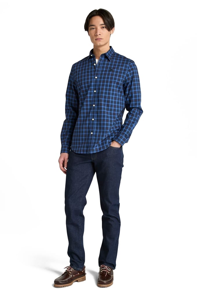 Timberland Poplin Check Shirt Drk Sapphire Yd Größe: M | Casual hemden Outlet | Herren | Blau