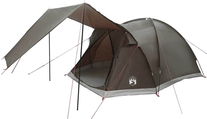 vidaXL - Huisje - Tent - 4-persoons - Bruin - grijs - Polyester - en - Staal