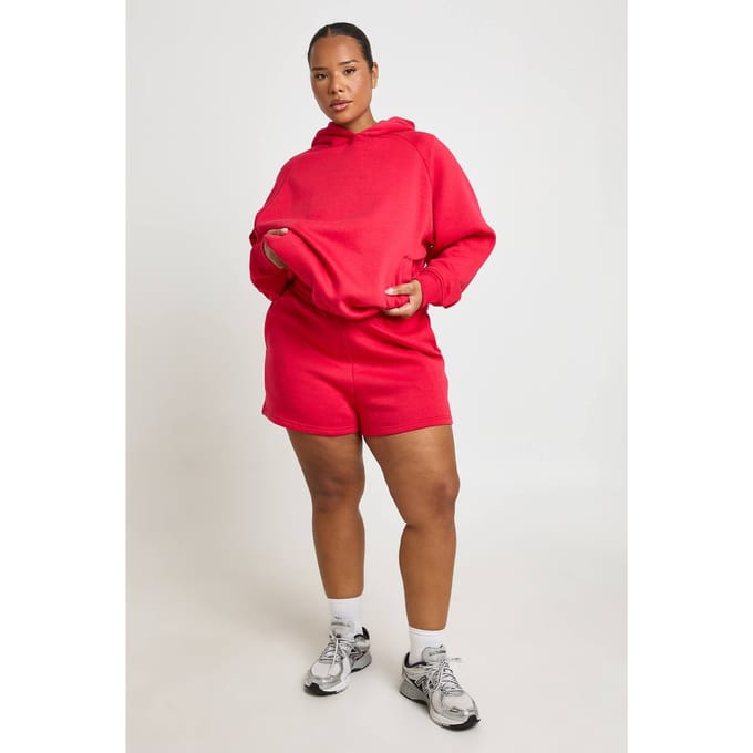 boohoo Dames Plus Shorts Met Dikke Tailleband | Rood | Maat: 54