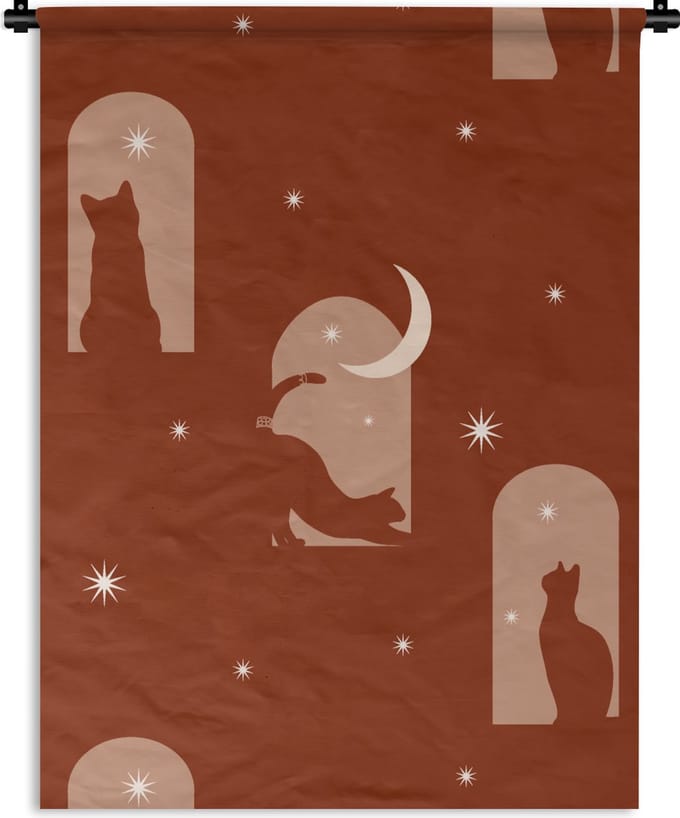 Wandkleed - Wanddoek - Sterren - Kat - Design - 60x80 cm - Wandtapijt