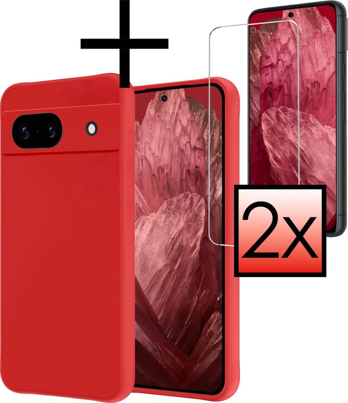 Hoesje - Met 2x Screenprotector - Geschikt voor Google Pixel 8a - Sterk & Shockproof - Back Cover - Siliconen Case - Telefoon Hoes - Rood