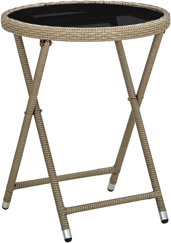 Lounge Tafeltje Tuin Tafel Balkon Bijzettafel Poly Rattan met Glas