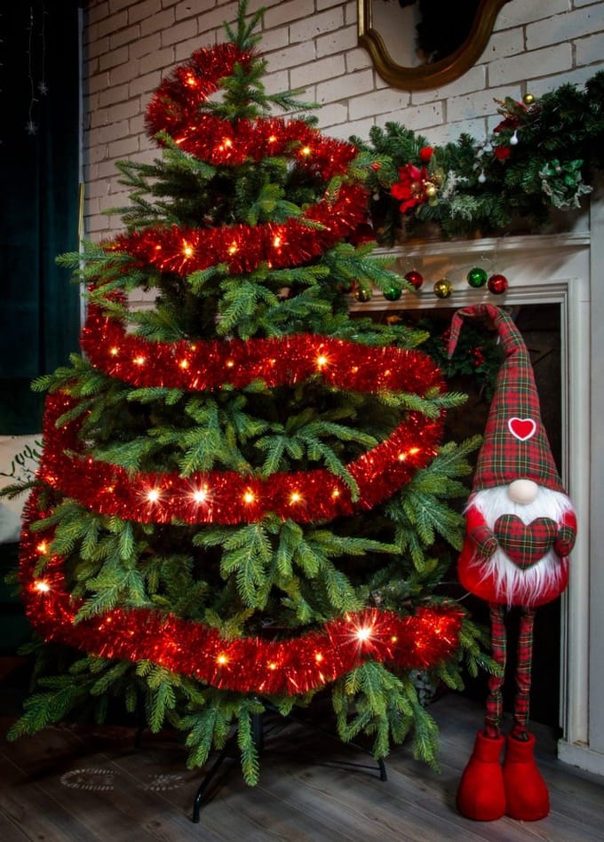 Kerstboom LED-snoer rood op batterijen Kerstmis VOOR KERSTBOOM 6 meter