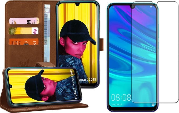 Hoesje geschikt voor Huawei P Smart 2019 - Book Case Kunstleer Wallet Bruin + Screen Protector Glas