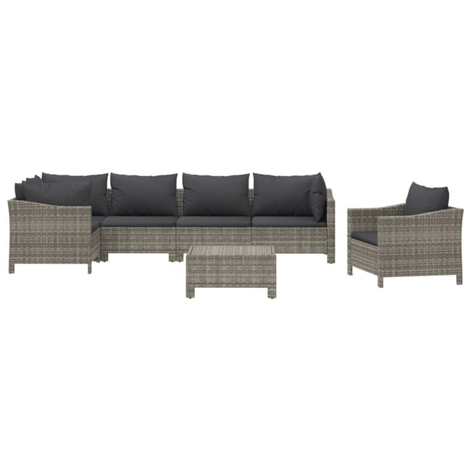 vidaXL - 7-delige - Loungeset - met - kussens - poly - rattan - grijs