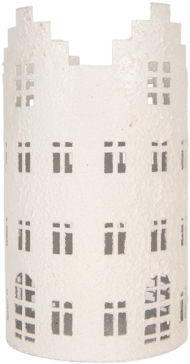 Clayre & Eef Waxinelichthouder Huis Ø 13x23 cm Wit Metaal