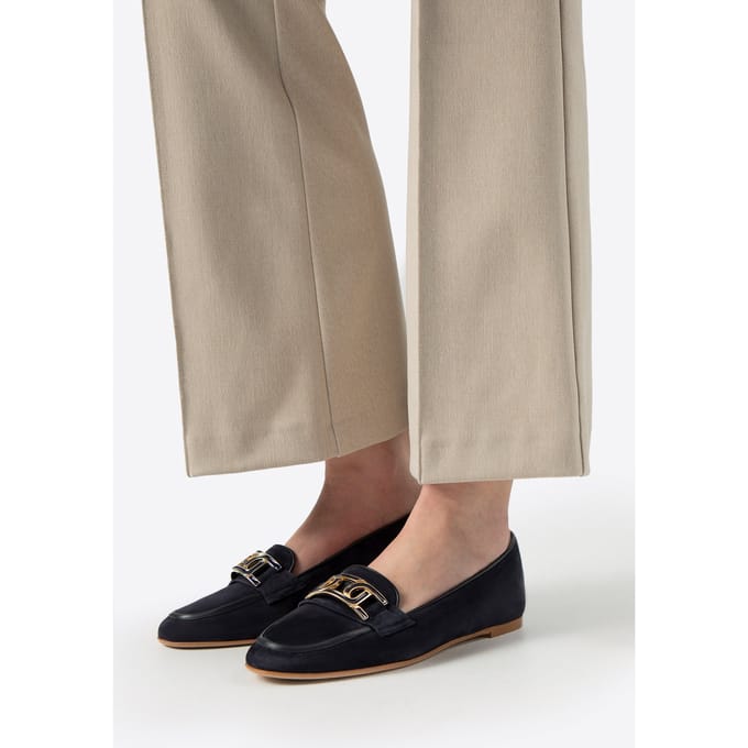 Wittchen Dames Leren Platte Loafers Marineblauw Natuurlijk Leer