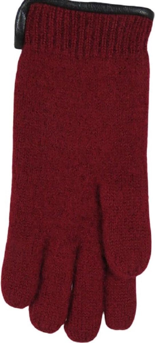 Handschoenen dames van 100% wol en met echt leren randje bordeaux (M)