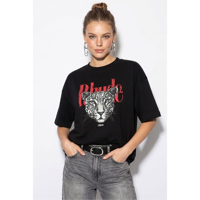 Overmaat Geprinte Katoenen T-Shirt