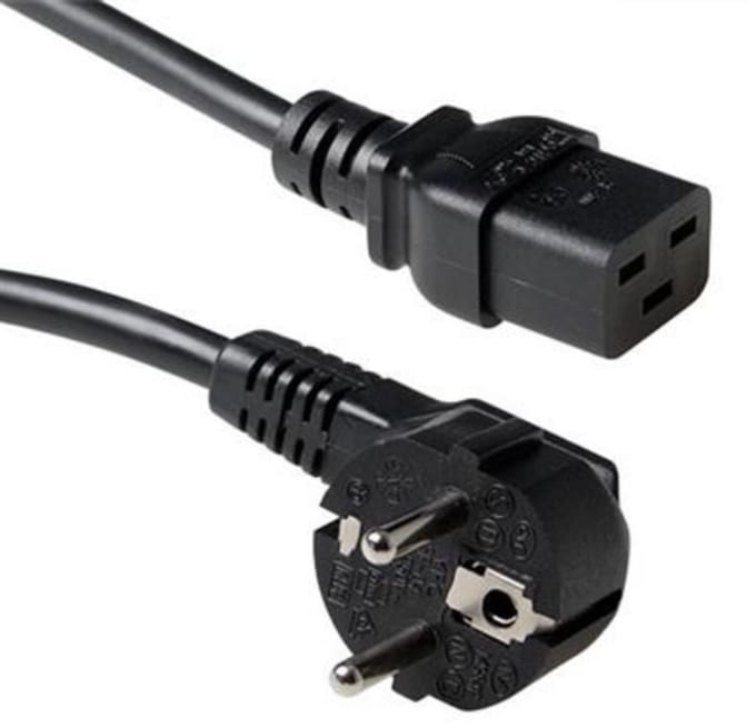 ACT Netsnoer Schuko CEE 7/7 male (haaks) - C19 IEC 60320 zwart 3 m AK5186