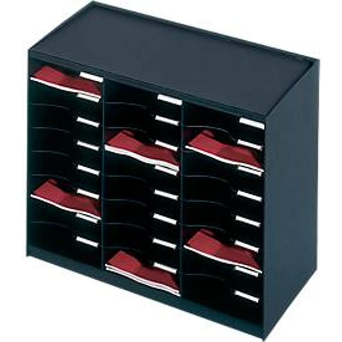 PAPERFLOW sorteerstation, A4, polystyreen, 24 vakken, B 674 x D 304 x H 548 mm, zwart