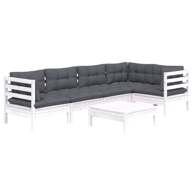 vidaXL - 6-delige - Loungeset - met - kussens - grenenhout - wit