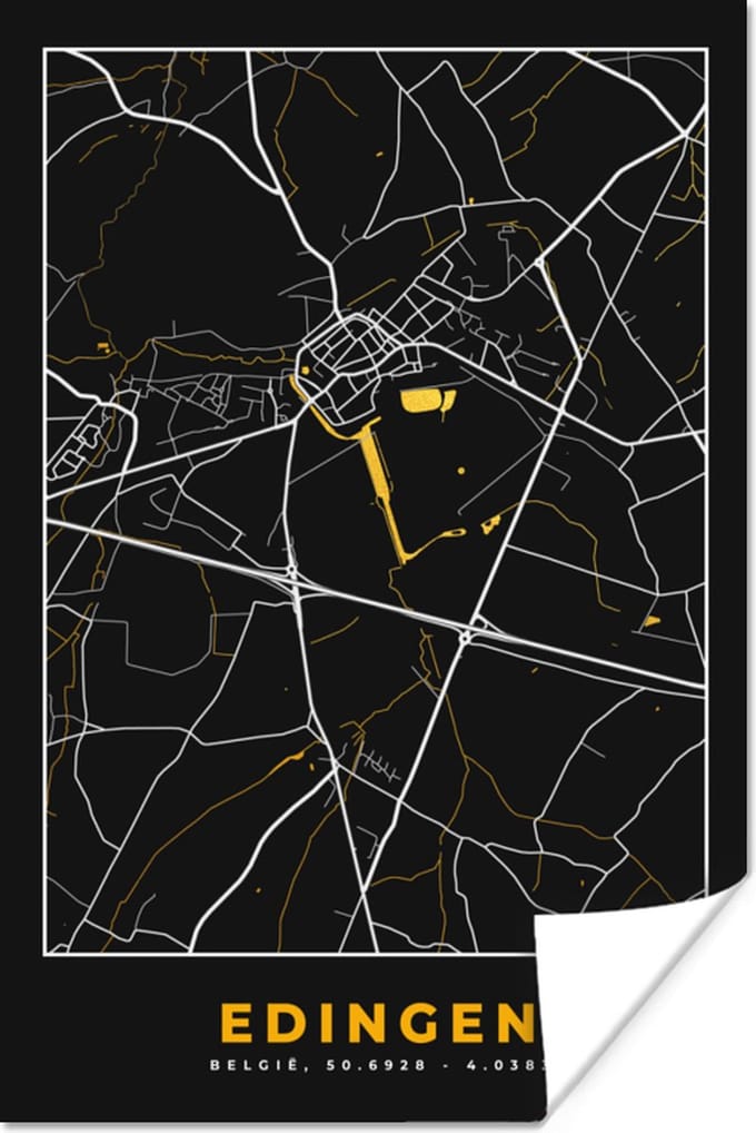 Poster Kaart - Edingen - Goud - Plattegrond - Stadskaart - 40x60 cm