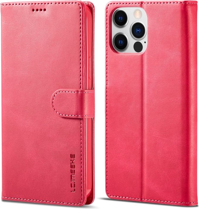 LC.IMEEKE Wallet Case Portemonnee Hoesje voor iPhone 15 Pro - Roze