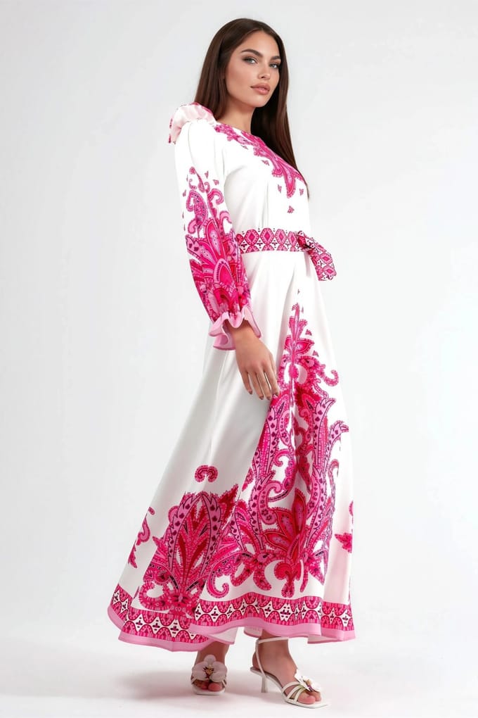 Paisley Print Maxi Jurk met Strikdetails